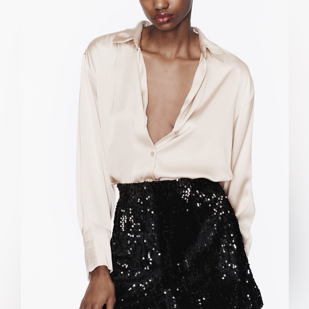 ZARA Satin Effect Button Up Blouse